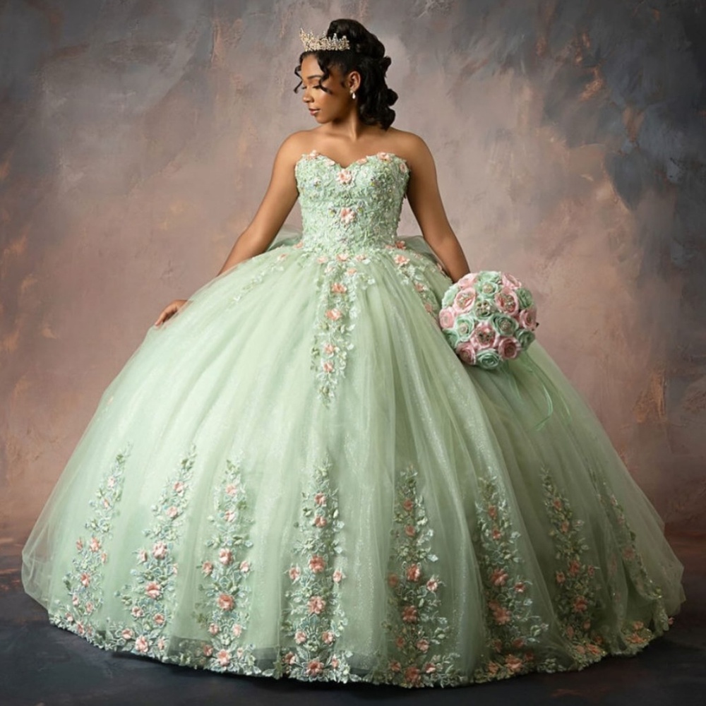 Sage Green Quinceañera Dress With Train